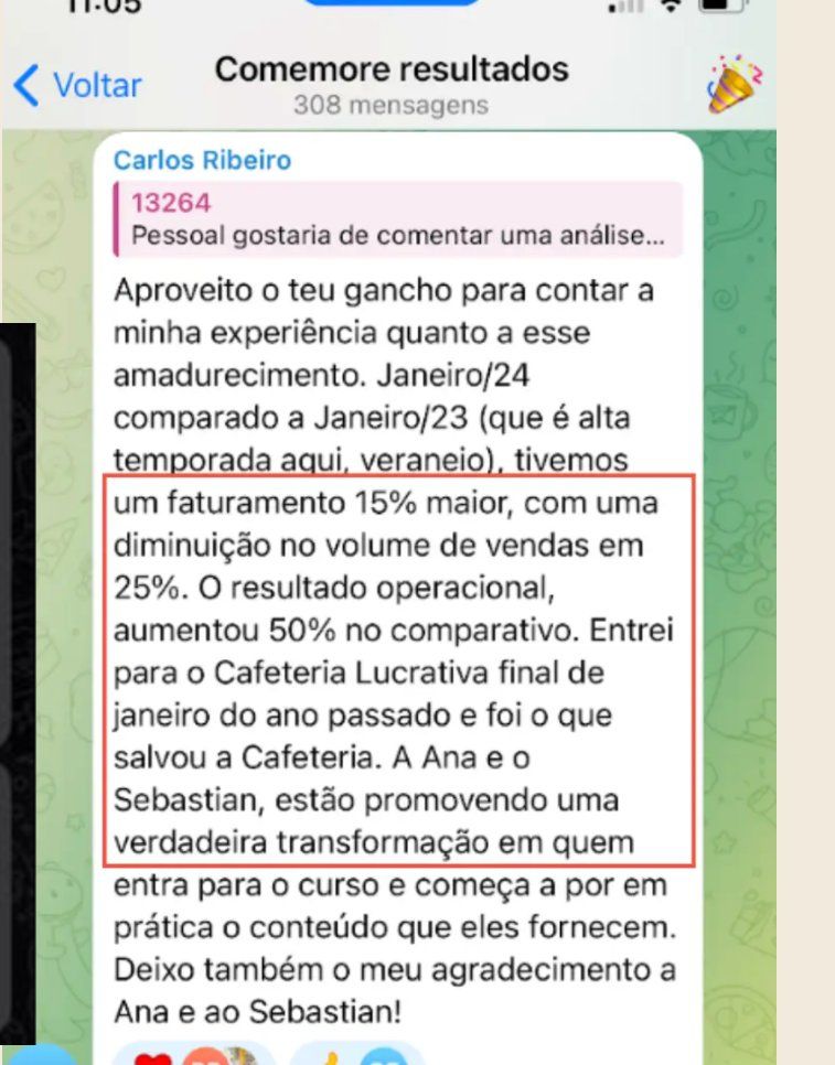 Mensagem de aluno: faturamento 15% maior com 25% menos volume