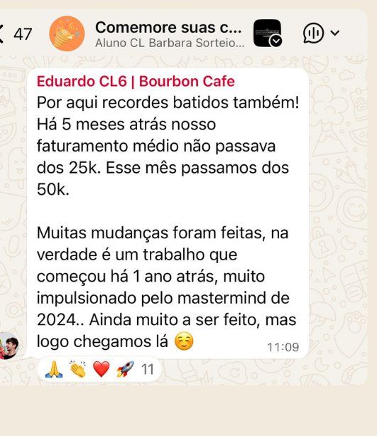 Mensagem de aluno: faturamento médio passou de 25 mil para mais de 50 mil