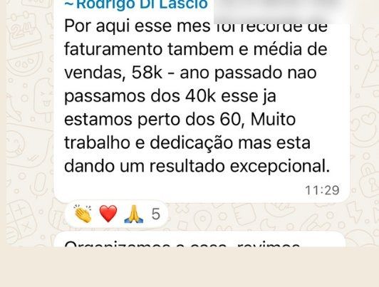 Mensagem de aluno: recorde de faturamento de 58 mil